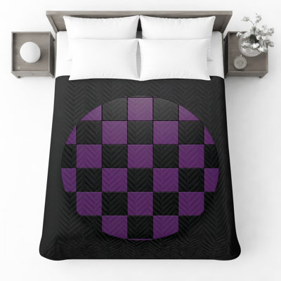 Couvre-lit matelassé à motif de cercles mauve et noir