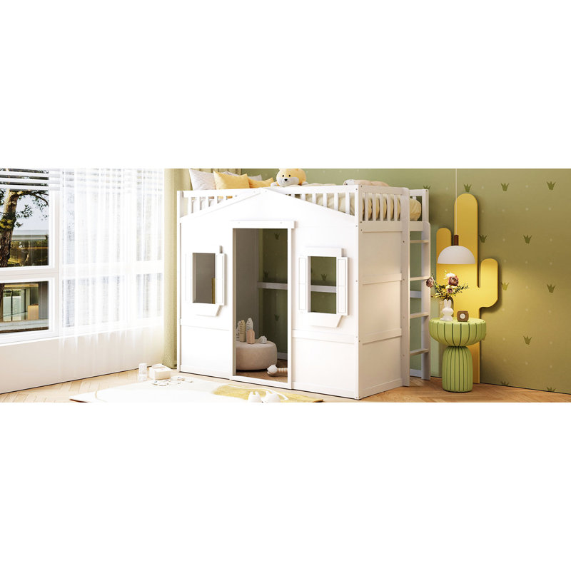Lit mezzanine simple en bois massif avec finition blanche pour une chambre à coucher élégante, utilisation durable en pin