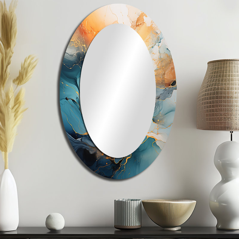 Teal Orange Bold Abstract Flow Collage II - Miroir mural moderne, 36 po x 24 po