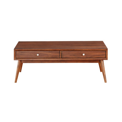Retro Modern Style Coffee Table With 2X Drawers Brown Finish Living Room Furniture Walnut Veneer Wooden Furniture
