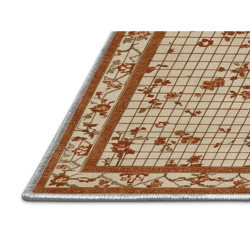 Tapis beige Art Deco lavable à la machine, Rectangle 4pi x 6 pi