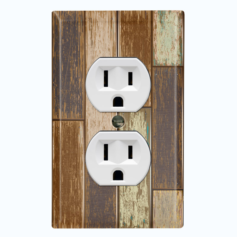 Metal Light Switch Plate Outlet Cover (Brown Fence - Single Duplex)