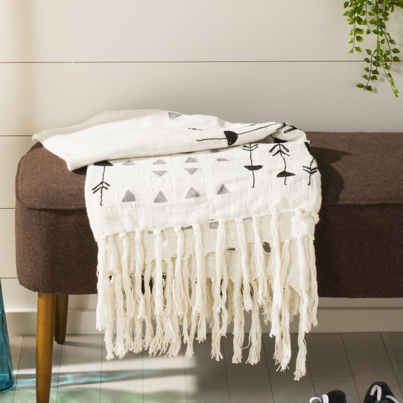 Contemporary King-Sized Grey and White Cotton Knitted Throw