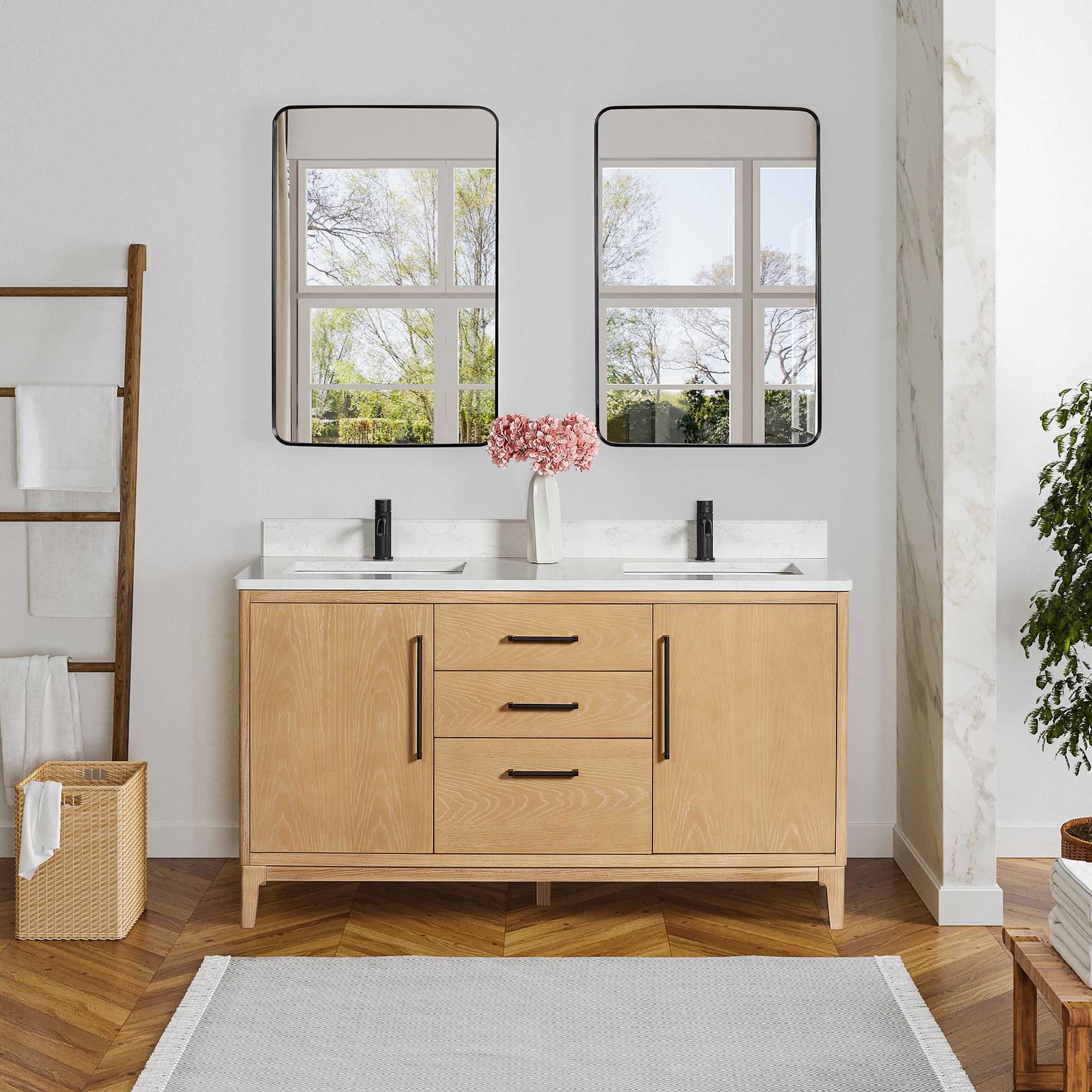 Langosta 60'' Free Standing Double Bathroom Vanity with Top, Washed Ash Gray