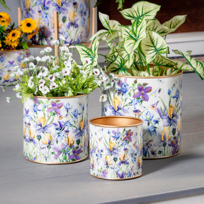 Jardinières en métal doré lilas, ensemble de 3