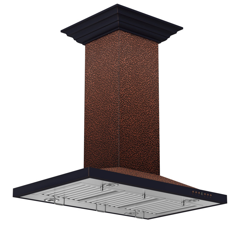 30" 400 CFM Ducted Island Range Hood, Hand-Hammered Copper, 36"