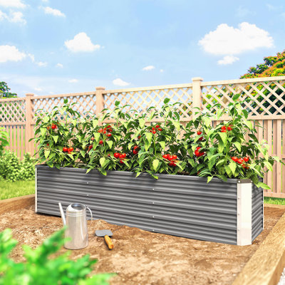 6' x 1.5' x 1.3' Galvanized Raised Garden Bed, Light Grey