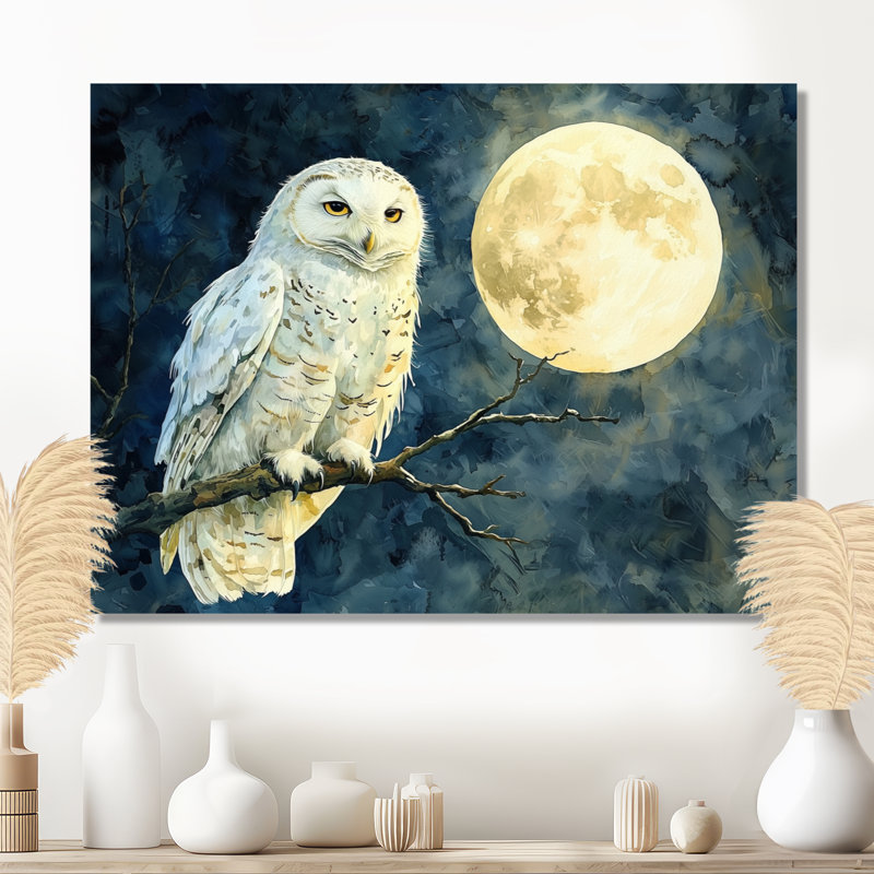 Tranquil Owl In The Moonlight - Art mural en métal hibou pour le salon, H 30 po x l 40 po