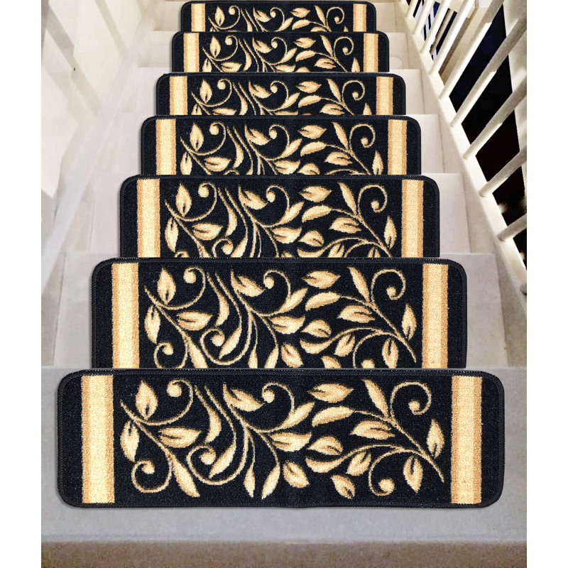 Tapis d'escalier antidérapant Doli, Noir, Ensemble de 15