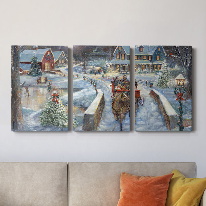 «Evening Sleigh Bells» - Toile tendue avec châssis de qualité supérieure - Prêt à être accroché, H 12 po x l 24 po x P 1 po
