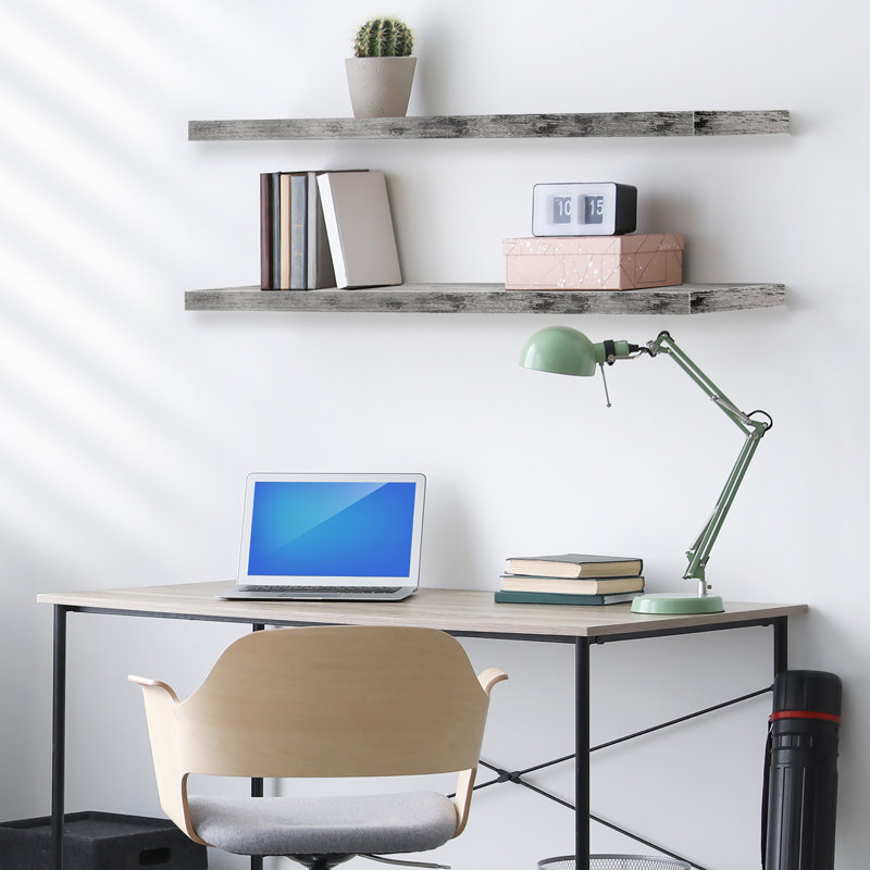  Ensemble de 2 tablettes flottantes de 35 po de long avec fixation invisible - gris, Gris, 1.5” H x 35'' L x 9'' W