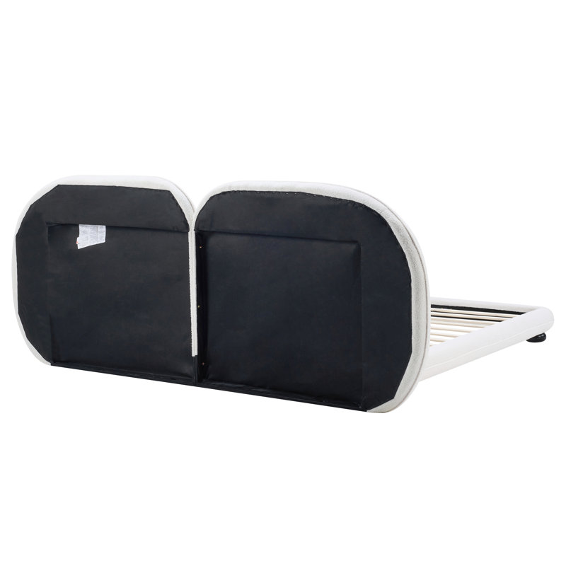 Structure de lit tapissier très épais avec tête de lit fendue luxueuse, tissu molletonné Teddy, blanc, très grand