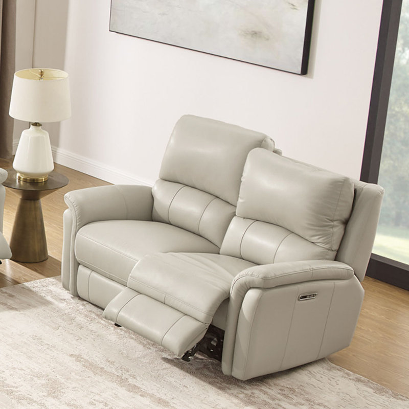 Causeuse inclinable en cuir véritable à accoudoirs évasés de 64,5 po Dawan