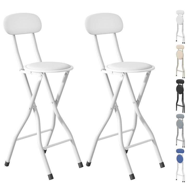 Upholstered Counter Stool with Metal Frame, White