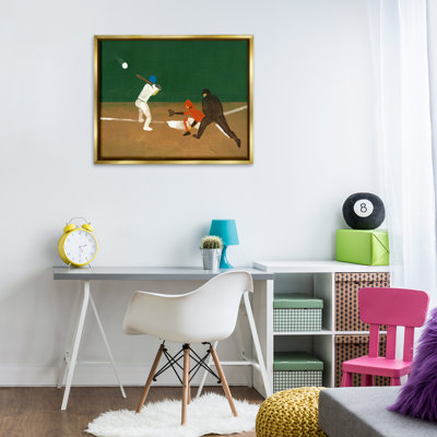 «Batting Baseball joueurs», art mural sur toile flottant gris par Daphne Polselli