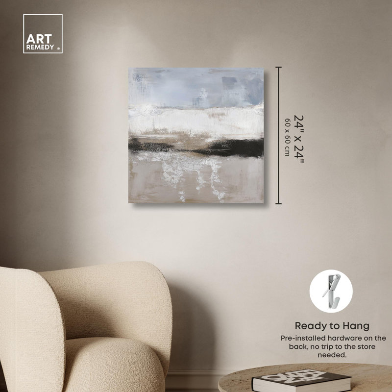 Graphite Depth Abstract Canvas Art in Neutral Tones, 24" x 24"