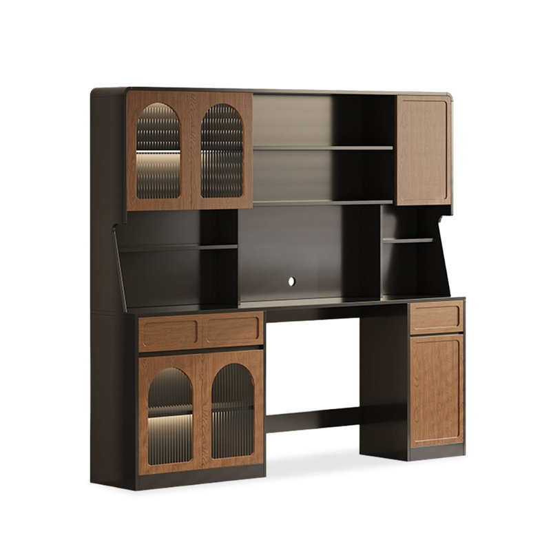 Buffet noisette + bois manufacturé noir + verre, H 78,74 po x l 78,74 po x P 15,75 po