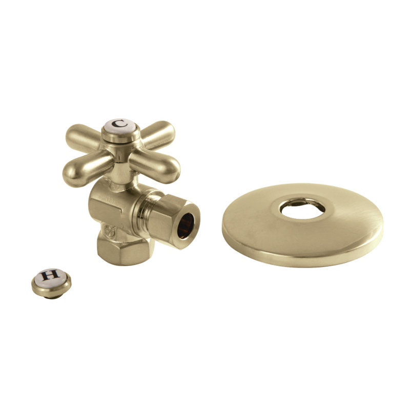 Kingston Brass Vintage 3/8-Inch FIP x 3/8-Inch OD Comp Quarter-Turn Angle Stop Valve with Flange, Brushed Brass
