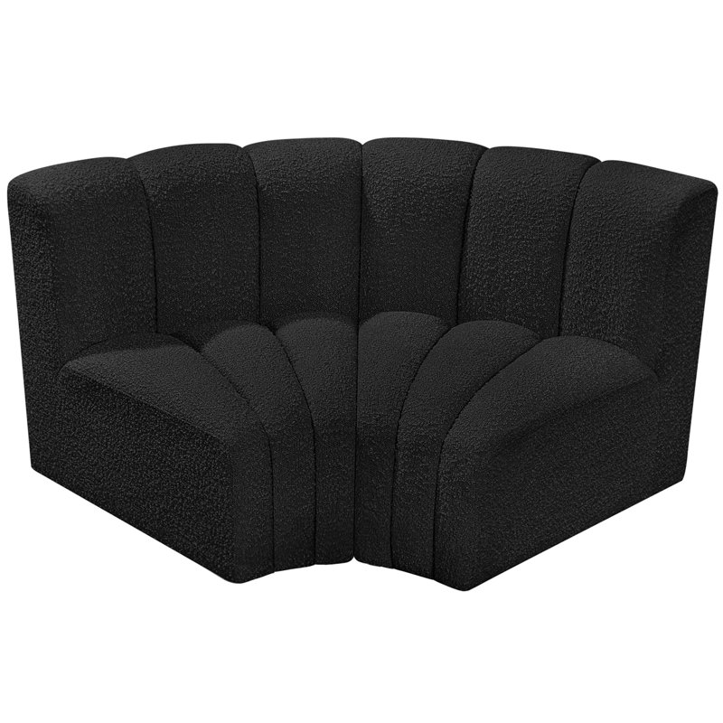 Ivanildo Upholstered Curved Sectional Reversible, Black Boucle Fabric