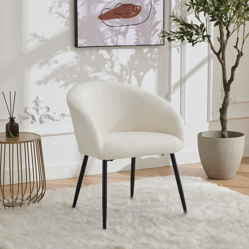 Boucle Modern Dining Chair Set, Black, Ivory