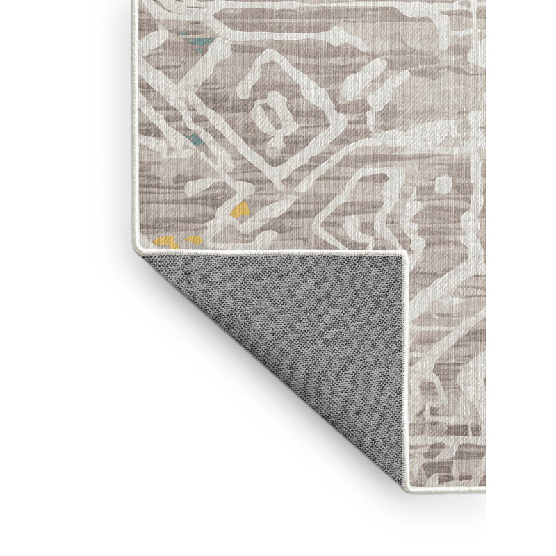 Machine Washable Beige Area Rug, Square 5'
