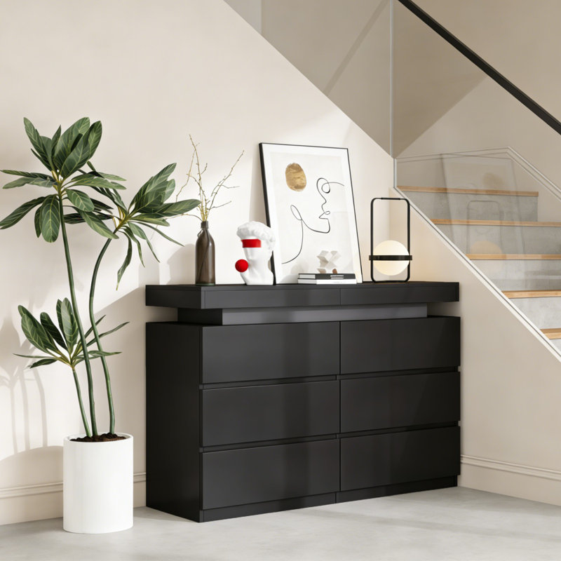 Modern LED Dresser With Motion Sensor Lights | Smart Storage & Safe Design, Black