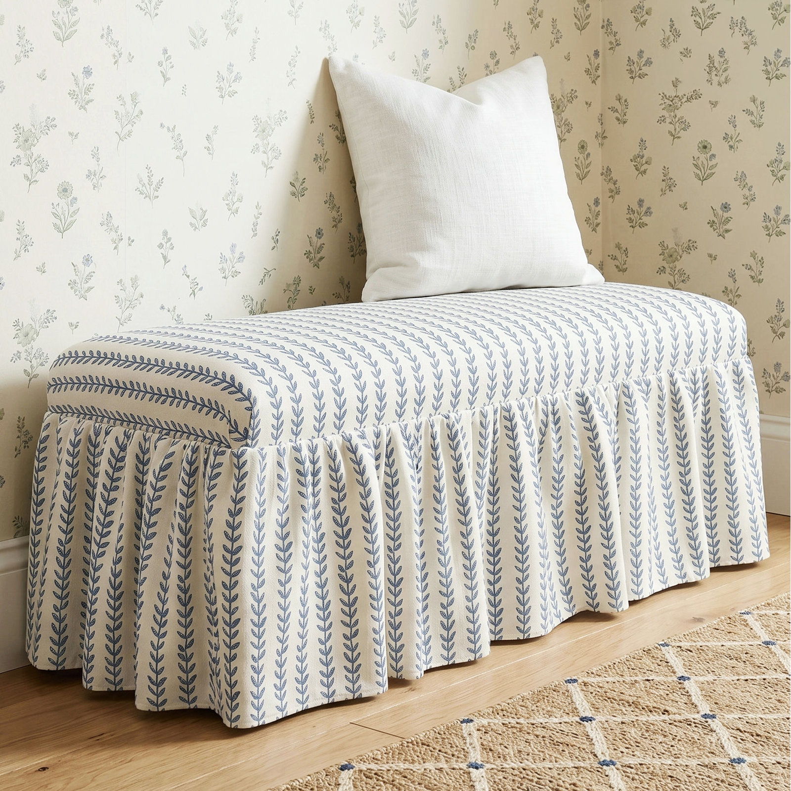 Maggie 52" Bench, Zuma White Textured Linen