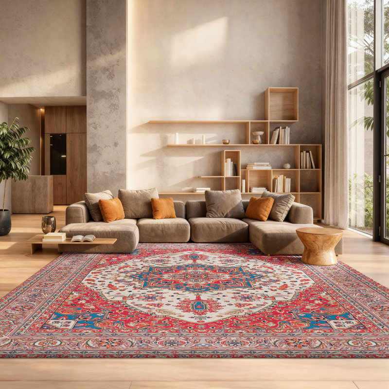 Tapis 107 antidérapant rouge / beige, Rectangle 8 pi x 10 pi