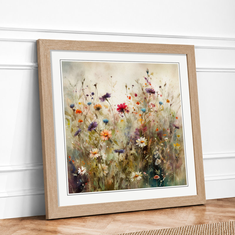 Meadow Floral Art - Framed Print, Oak