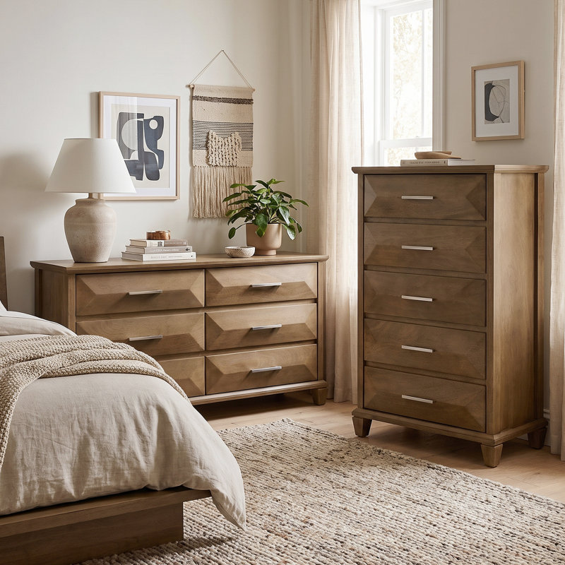 Pasha Transistional 2 Pieces Bedroom Set, Antique Oak, 2 Pcs: Dresser, Chest