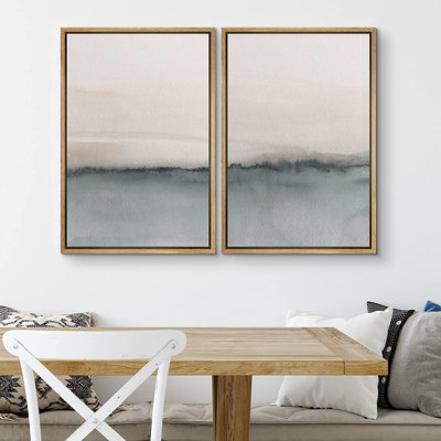 Duotone Pastel Abstract Landscape Pictures Minimalist Home Decor - Framed Canvas Print Wall Art Work