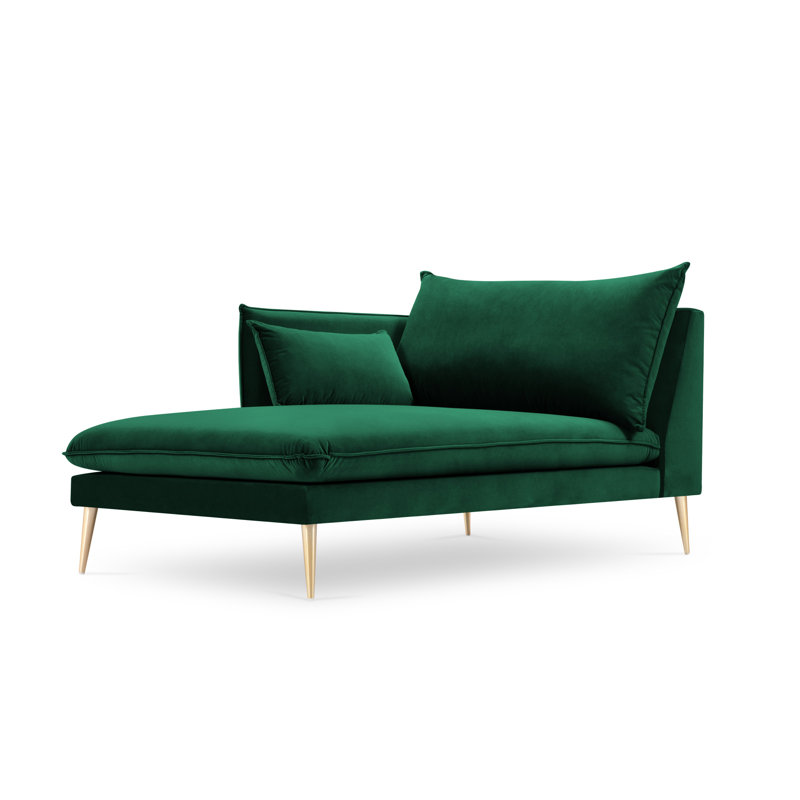 Adoraim Velvet Chaise Lounge, Bottle Green, Left-Arm Chaise, Gold