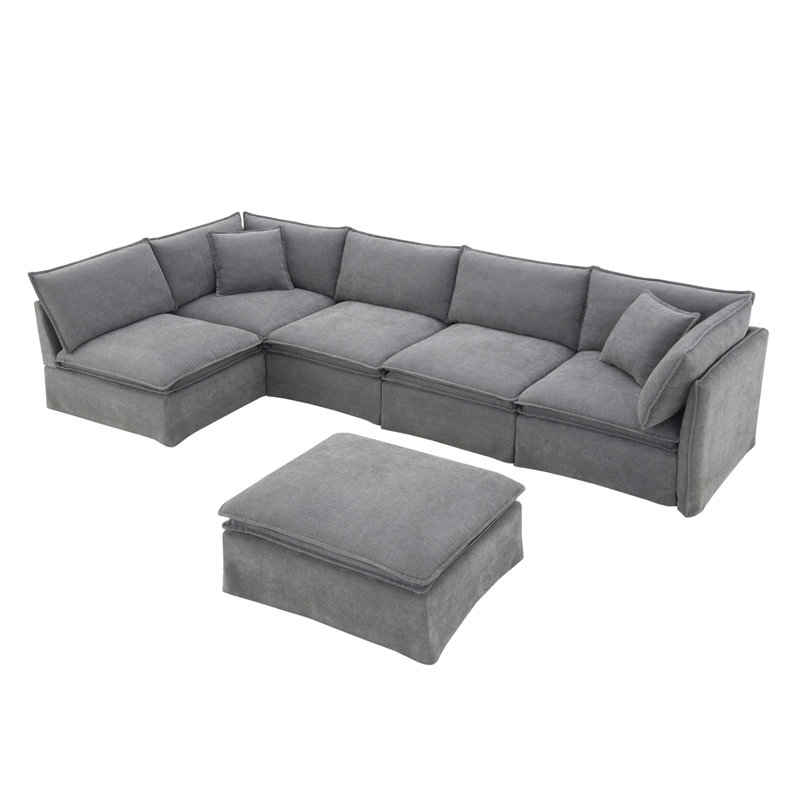 Canapé modulaire 125,5 po avec repose-pieds mobile, Gris clair