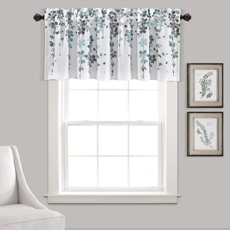 Cantonnière Weeping Flower Light, Bleu/gris, L 18 po x L 52 po
