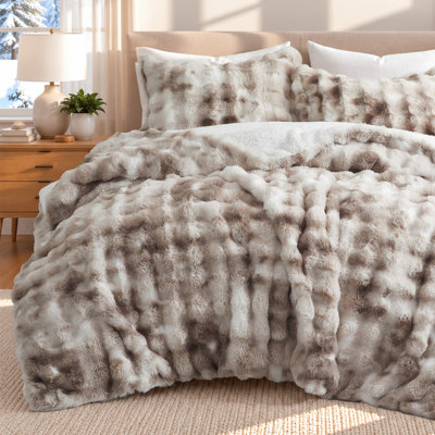 Ensemble d'édredon en fausse fourrure moelleuse avec taies décoratives, chaleur lourde et confort Sherpa réversible