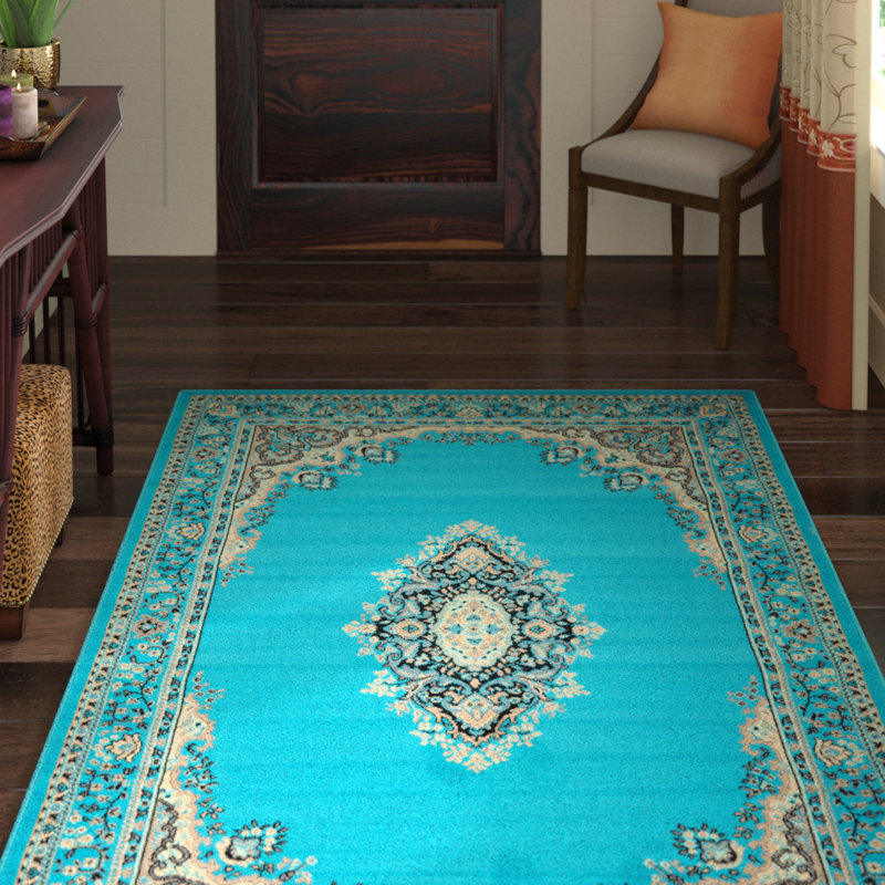 Tapis oriental noir Balthrop, Rectangle 5'1" x 8', Turquoise
