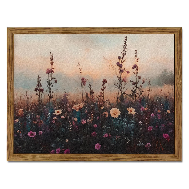 Art mural floral rétro, peinture murale décorative florale aux tons foncés, peinture de paysage de grès peinte à la main texturée en 3D, encadrée