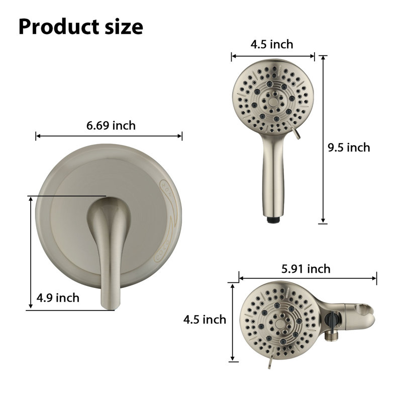 Brushed Nickel Rain Shower Head With Handheld - Water Saving Spray Patterns 6 1.8 Gpm Flow & Diverter Valve, Silver