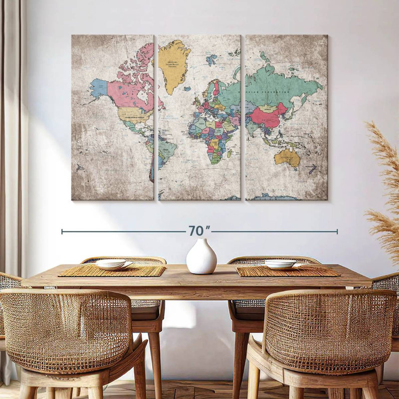 Keiri Geographic World Map III, 42" H x 65" W