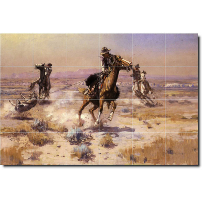 Carreau de céramique décorative 36 po x 24 po 6 po x 6 po, Charles Russell, peinture occidentale W07752