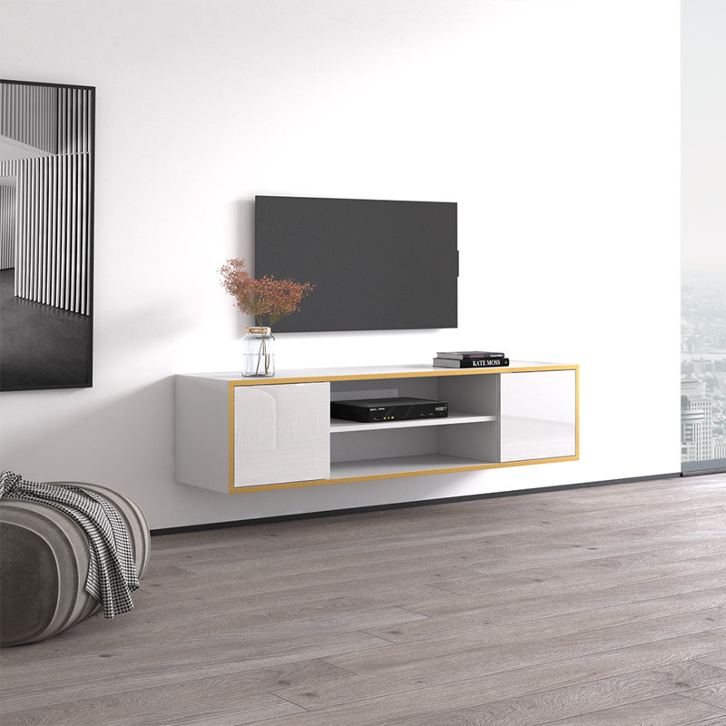 Meuble télé flottant 64,6 po Goldie, Blanc