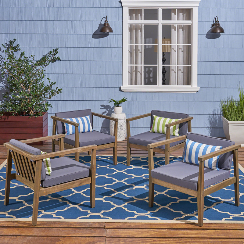 Adalhard Acacia Outdoor Lounge Chair, Gray Frame / Dark Gray Cushion