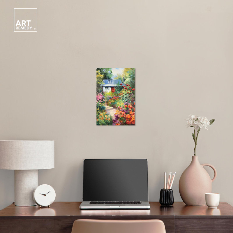 Lush Garden Multicolor Canvas Wall Art with Farmhouse Scene