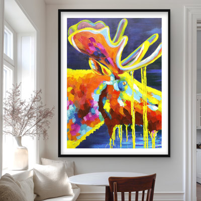 Color Bleeding Moose - Framed Matted Print for Bedroom Decor