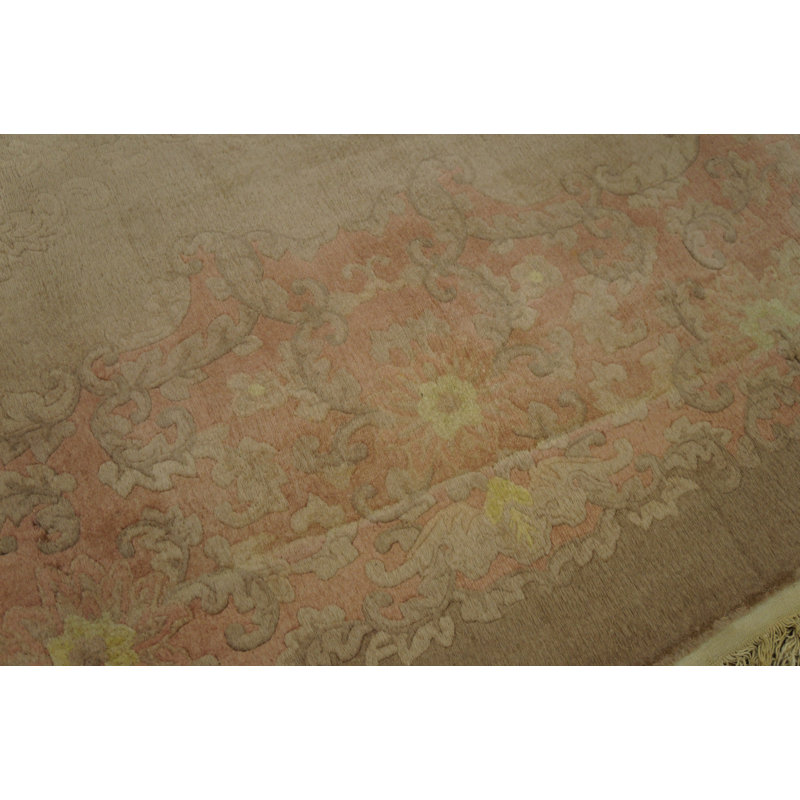 Washed Out Light Cream and Rose Color Big Antique Chinese Deco Rug