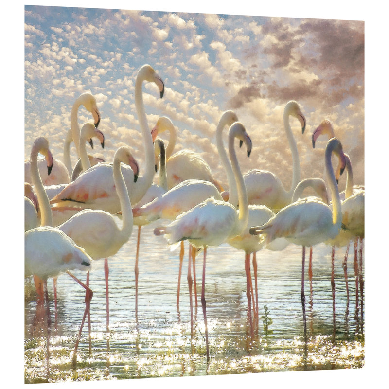Flamingo Flair Large Frameless Tempered Glass Wall Art