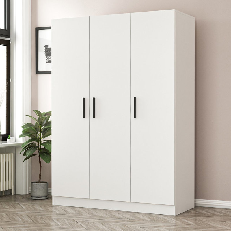 Garde-robe moderne blanc, panneau de particules enduit 100% mélamine, 53,1 po x 74,8 po x 20,5 po | Épaisseur durable de 0,71 pouce | Conception élégante de couleur unie pour le rangement dans la chambre à coucher | Solution d'organisation élégante et fonctionnelle