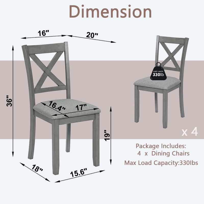 Dining Chairs set for 4,Kitchen Chair with Padded Seat,Side Chair for Dining Room, Gray