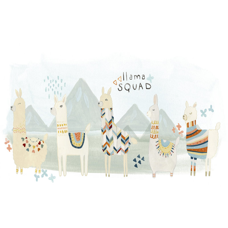 «Llama Squad III», peinture sur toile, H 8 po x l 12 po