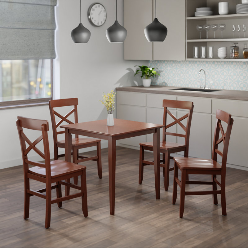 Table de salle à manger Chadwell, chaises en X, noyer, 5 pièces: table, 4 chaises